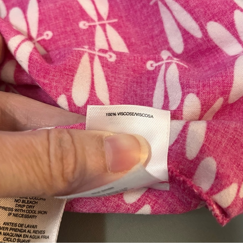 Pappagallo Sz L Pink White Dragon Fly Bell Sleeve Blouse Top Tunic Beach Resort - Picture 10 of 13